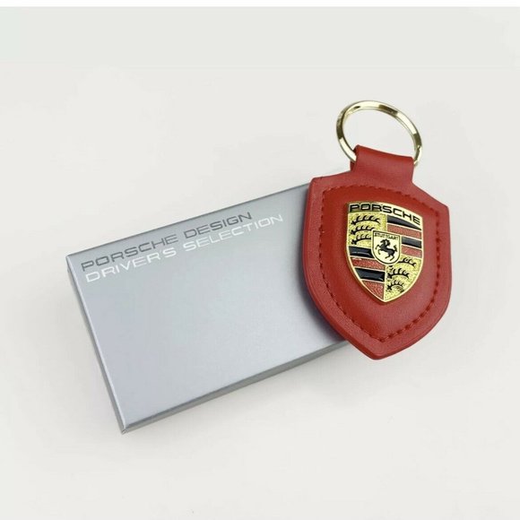 RED Porsche Leather Crest Key chain NEW - Picture 1 of 1